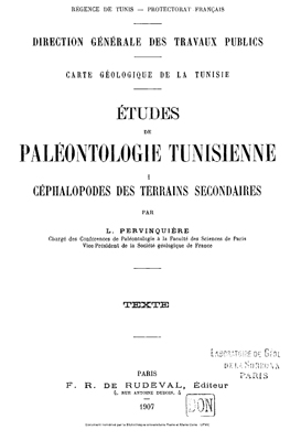 Pervinquiere L. Etudes de paleontologie tunisienne. 